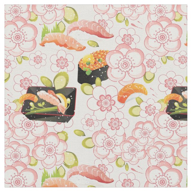 Japanese Food: Sushi Pattern 2 Fabric (Close Up)