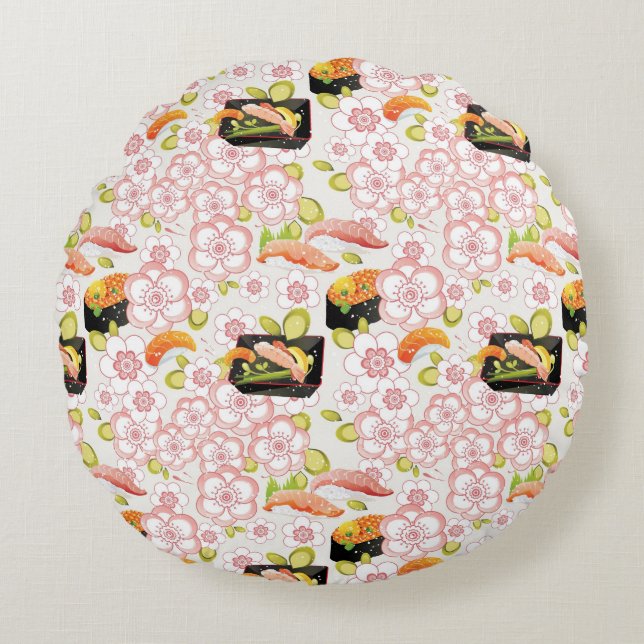 Japanese Food: Sushi Pattern 2 Round Cushion (Front)