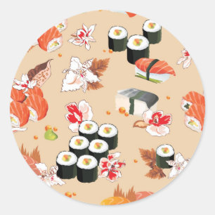 Japanese Food: Sushi Pattern 3 Classic Round Sticker