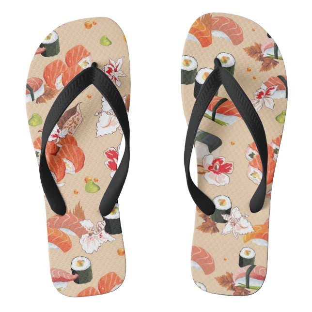 Japanese Food: Sushi Pattern 3 Flip Flops (Footbed)