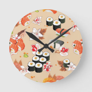 Japanese Food: Sushi Pattern 3 Round Clock