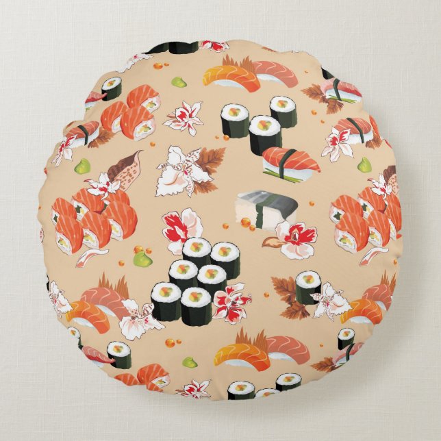 Japanese Food: Sushi Pattern 3 Round Cushion (Front)