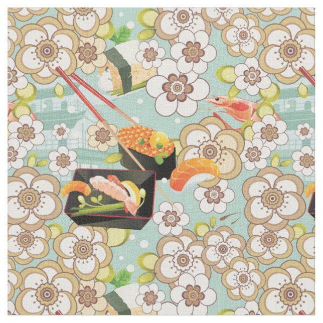 Japanese Food: Sushi Pattern 4 Fabric (Close Up)