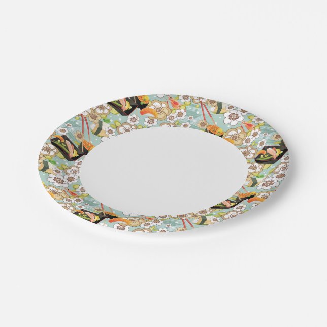 Japanese Food: Sushi Pattern 4 Paper Plate (Angled)