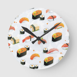 Japanese Food: Sushi Pattern Round Clock