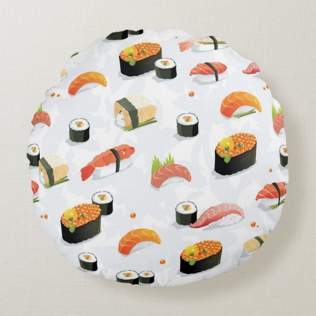 Japanese Food: Sushi Pattern Round Cushion (Front)