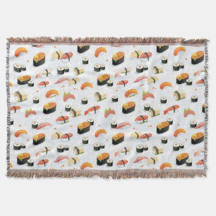 Japanese Food: Sushi Pattern Throw Blanket