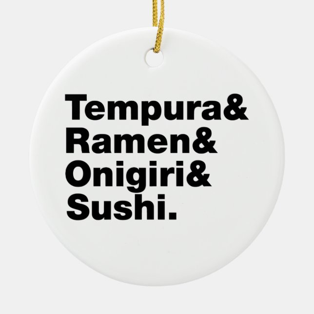 Japanese Foods Tempura & Ramen & Onigiri & Sushi. Ceramic Tree Decoration (Front)
