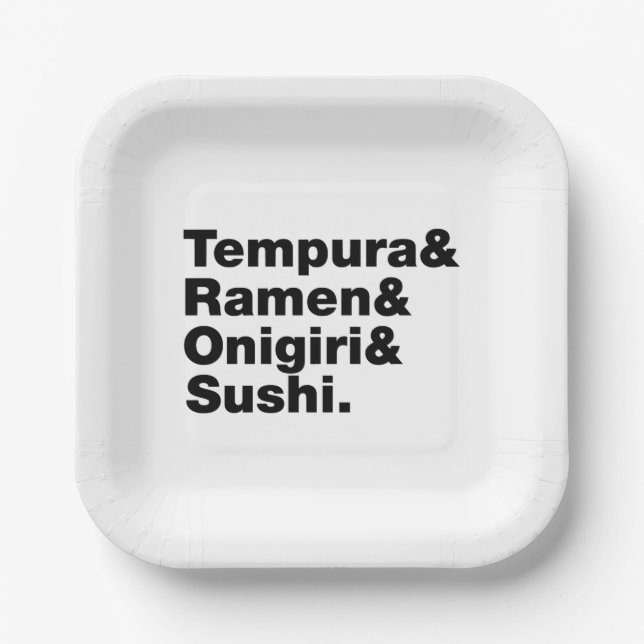 Japanese Foods Tempura & Ramen & Onigiri & Sushi. Paper Plate (Front)