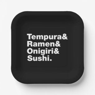 Japanese Foods Tempura & Ramen & Onigiri & Sushi.  Paper Plate