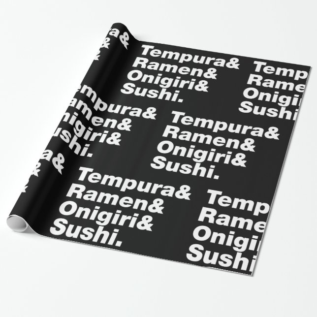 Japanese Foods Tempura & Ramen & Onigiri & Sushi.  Wrapping Paper (Unrolled)