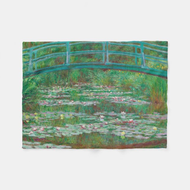 Japanese Footbridge Claude Monet Impressionist Fleece Blanket (Front (Horizontal))