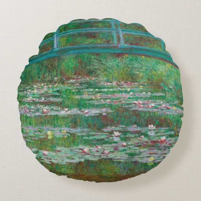 Japanese Footbridge Claude Monet Impressionist Round Cushion (Front)