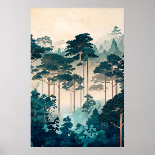 Japanese Forest Print Ukiyo-e Style Landscape Art