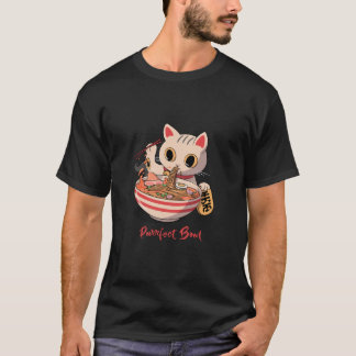 Japanese Fortune Cat Slurping a Purrfect Bowl T-Shirt