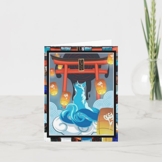 Japanese Fox and Pagoda Thank You Card (Front)