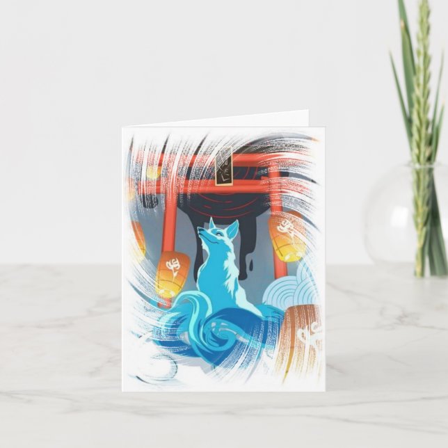 Japanese Fox and Pagoda Thank You Card (Front)