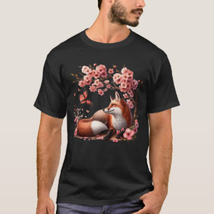 Japanese Fox Butterfly Cherry Blossom Flower Trees T-Shirt