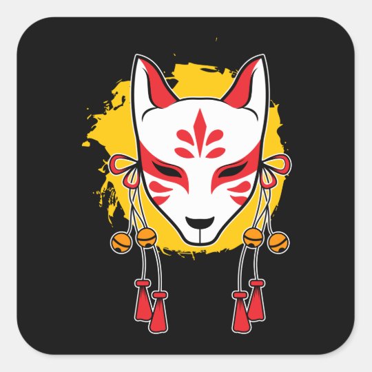 Japanese Fox Kitsune Kami Inari Kawaii Mask Square Sticker Uk 4456