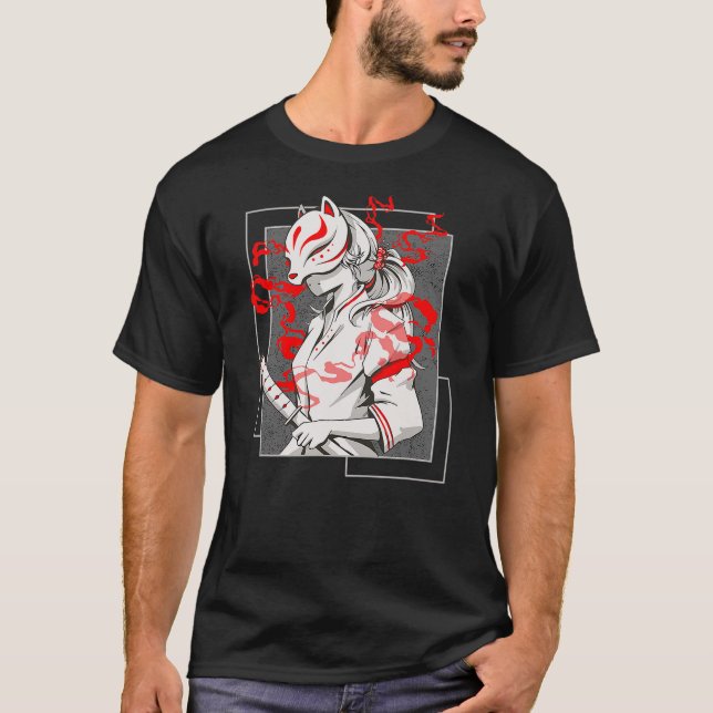 Japanese Fox Mask Aesthetic Kitsune Inari Anime On T-Shirt (Front)