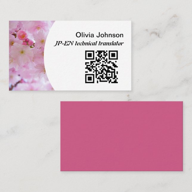 Japanese freelance translator pink cherry blossom business card (Front/Back)