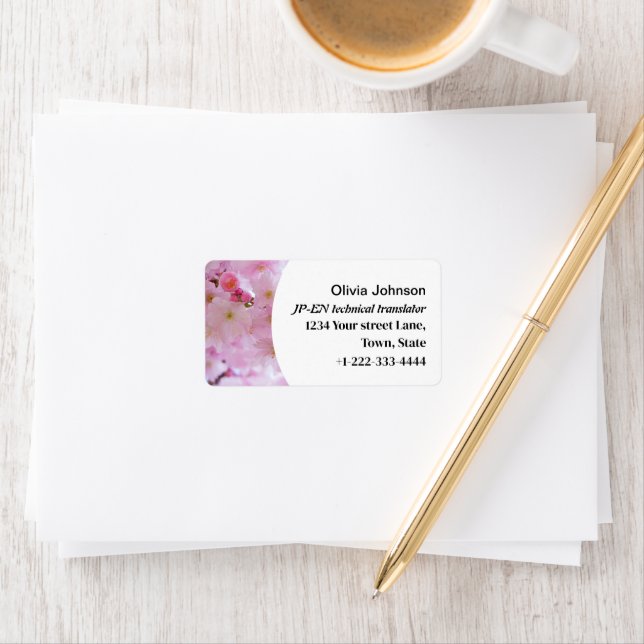 Japanese freelance translator pink cherry blossom  label (Insitu)