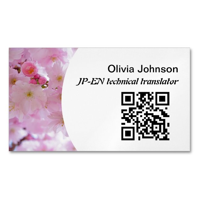 Japanese freelance translator pink cherry blossom  	Magnetic business card (Front)