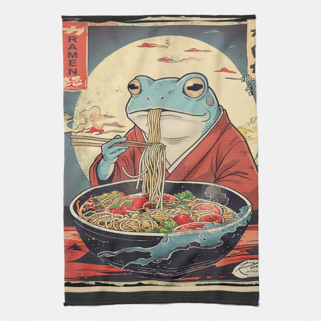 Japanese Frog Ramen Anime fans Tea Towel (Vertical)