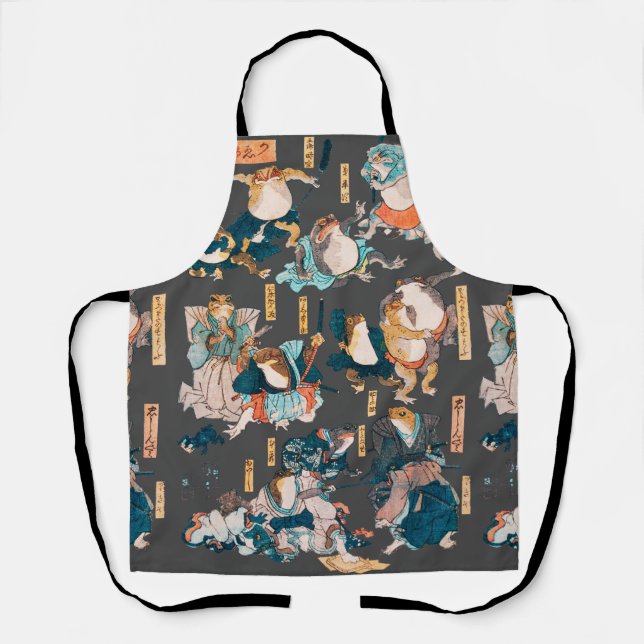 Japanese Frog ukiyo-e Froggies Apron (Front)