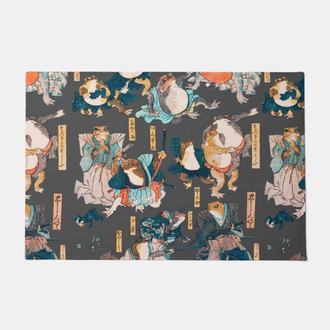 Japanese Frog ukiyo-e Froggies Doormat (Front)