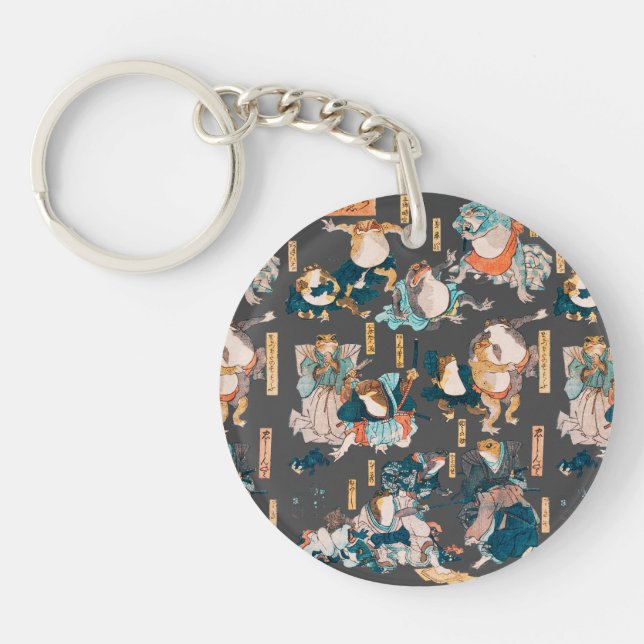 Japanese Frog ukiyo-e Froggies Key Ring (Front)