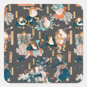 Japanese Frog ukiyo-e Froggies Square Sticker