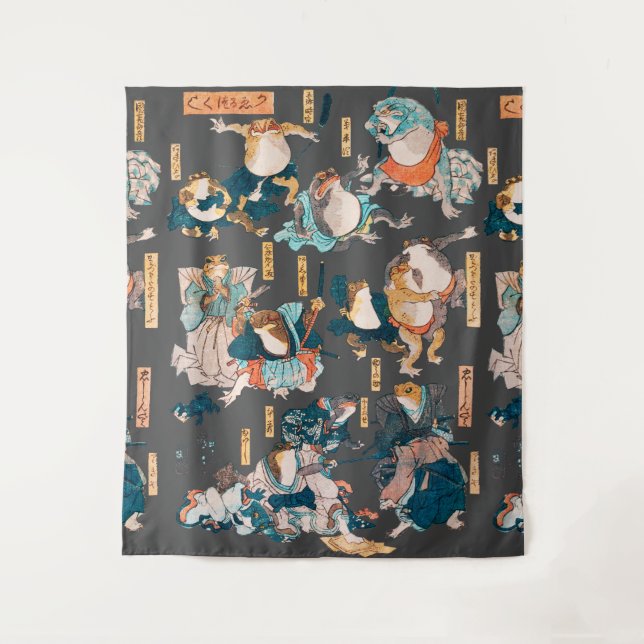 Japanese Frog ukiyo-e Froggies Tapestry (Front)