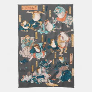 Japanese Frog ukiyo-e Froggies Tea Towel