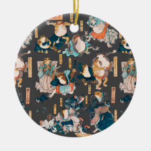 Japanese Frog Woodblock Print Kuniyoshi Ukiyo-e Ceramic Tree Decoration