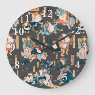 Japanese Frog Woodblock Print Kuniyoshi Ukiyo-e Large Clock