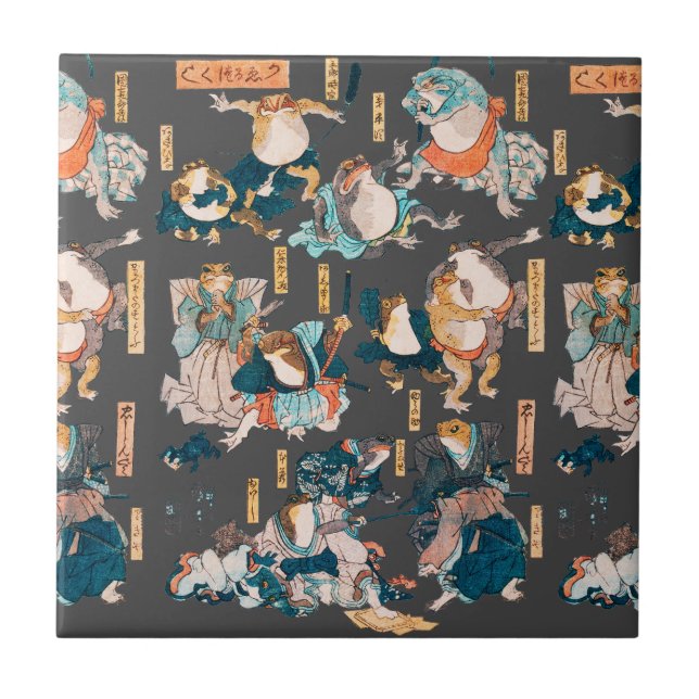Japanese Frog Woodblock Print Kuniyoshi Ukiyo-e Tile (Front)