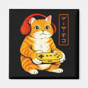 Japanese Gamer Cat Funny Vintage Gaming Gifts Men Magnet