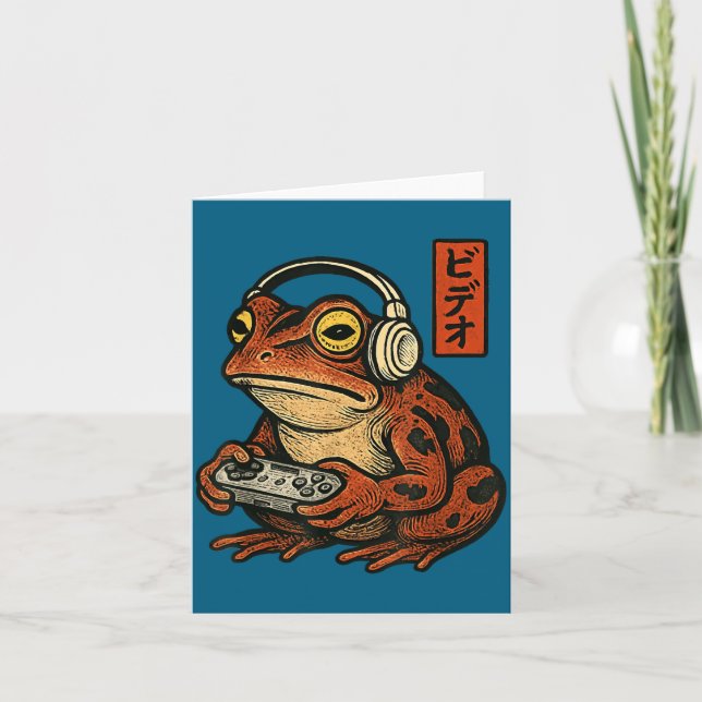 Japanese Gamer Frog Art Men Women Boys Funny Vinta Card (Front)