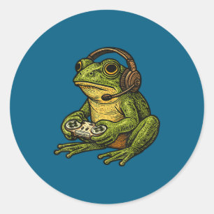 Japanese Gamer Frog Art Men Women Boys Funny Vinta Classic Round Sticker