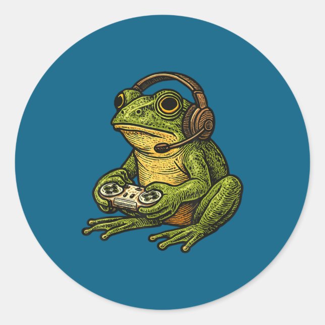Japanese Gamer Frog Art Men Women Boys Funny Vinta Classic Round Sticker (Front)