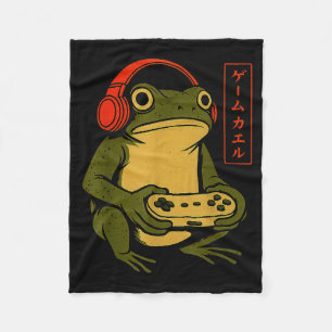 Japanese Gamer Frog Art Men Women Boys Funny Vinta Fleece Blanket