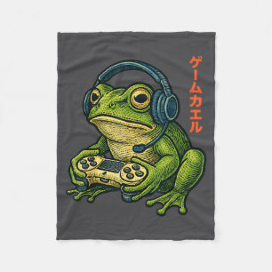 Japanese Gamer Frog Art Men Women Boys Funny Vinta Fleece Blanket