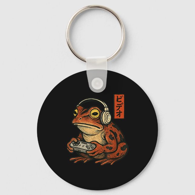 Japanese Gamer Frog Art Men Women Boys Funny Vinta Key Ring (Front)