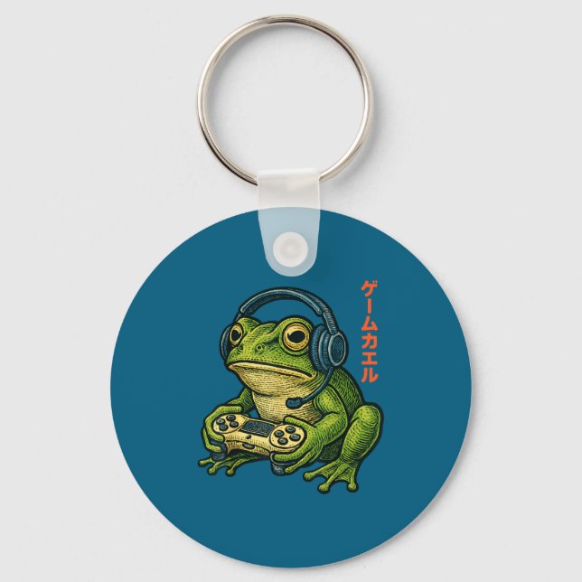 Japanese Gamer Frog Art Men Women Boys Funny Vinta Key Ring (Front)