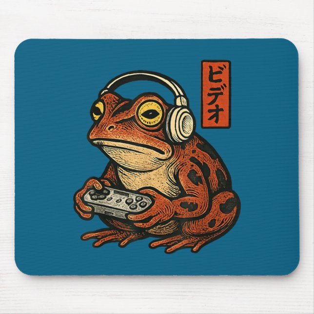 Japanese Gamer Frog Art Men Women Boys Funny Vinta Mouse Mat (Front)
