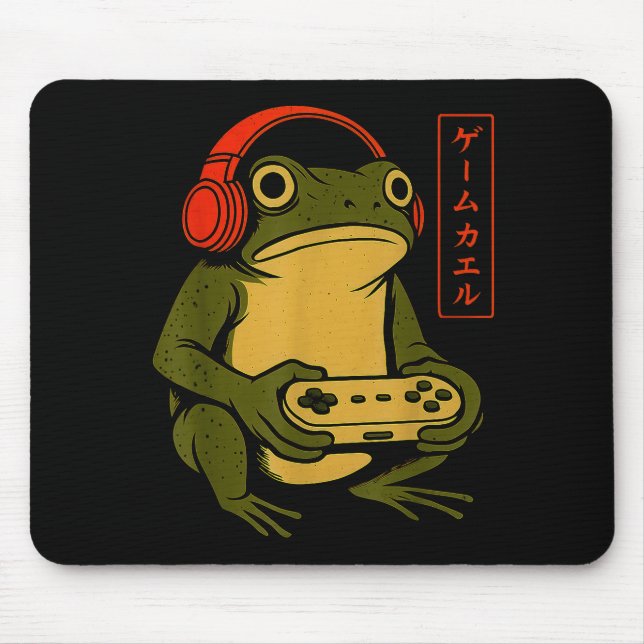 Japanese Gamer Frog Art Men Women Boys Funny Vinta Mouse Mat (Front)