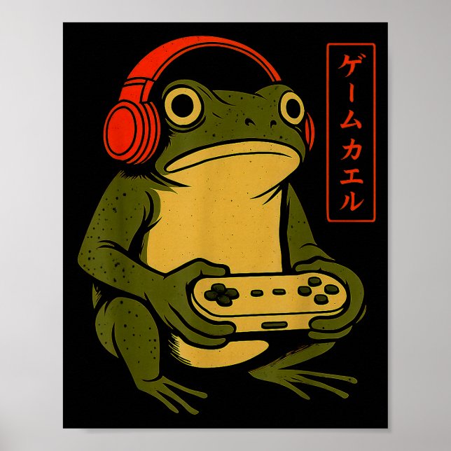 Japanese Gamer Frog Art Men Women Boys Funny Vinta Poster (Front)