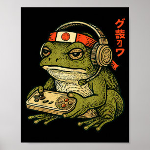 Japanese Gamer Frog Art Men Women Boys Funny Vinta Poster