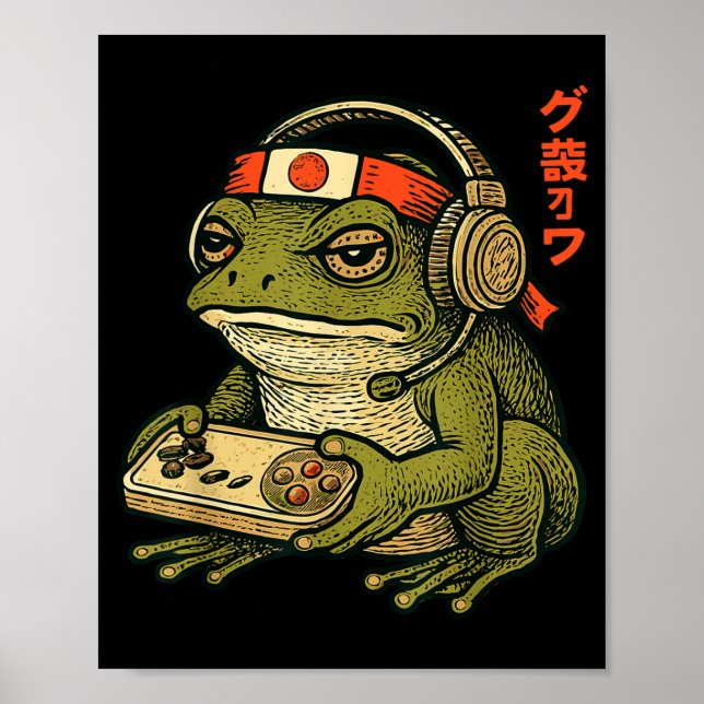 Japanese Gamer Frog Art Men Women Boys Funny Vinta Poster (Front)